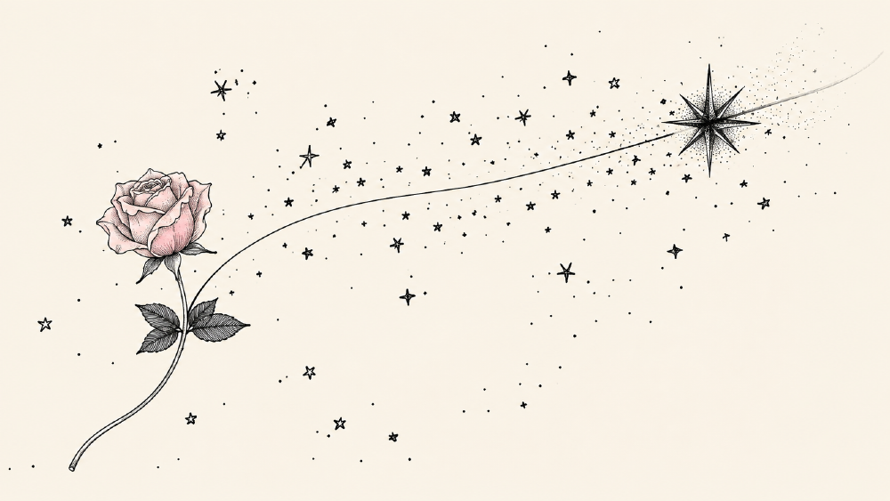 a rose on the shore, a thread leaving it toward a star